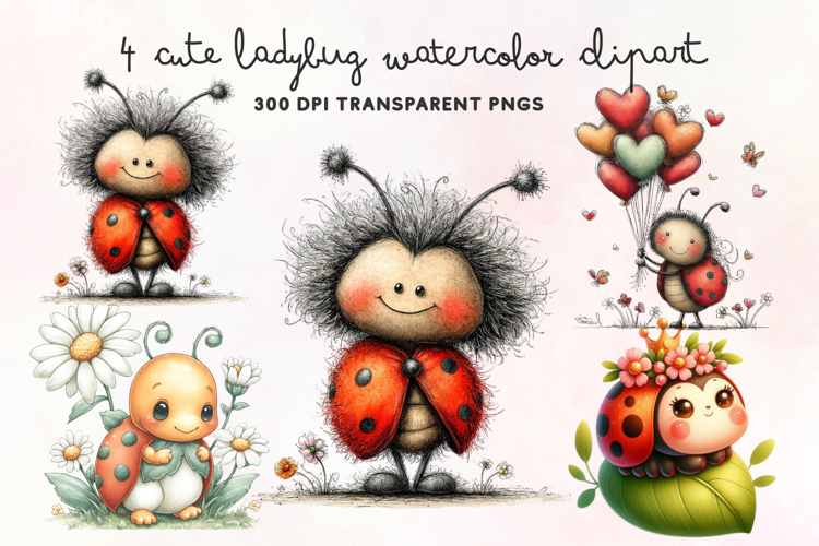 Cute Ladybug Watercolor Clipart PNG