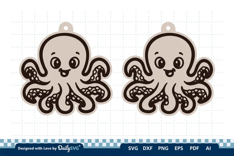 Cute Ocean Animal Earring SVG | Kawaii Sea Life