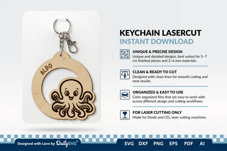 Cute Ocean Animal Keychain SVG | Kawaii Sea Life
