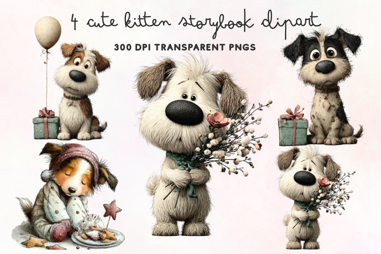 Cute Watercolor Dogs Clipart PNG