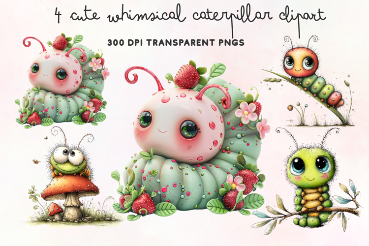 Cute Whimsical Caterpillar Clipart PNG example image 1