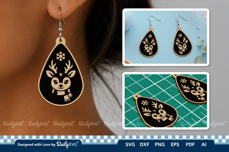 Cute Winter Animal Earring SVG | Laser Cut Jewelry