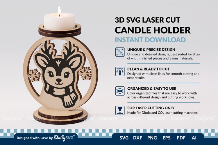 Cute Winter Animal Candle Holder SVG | Laser Cut Decor example image 1