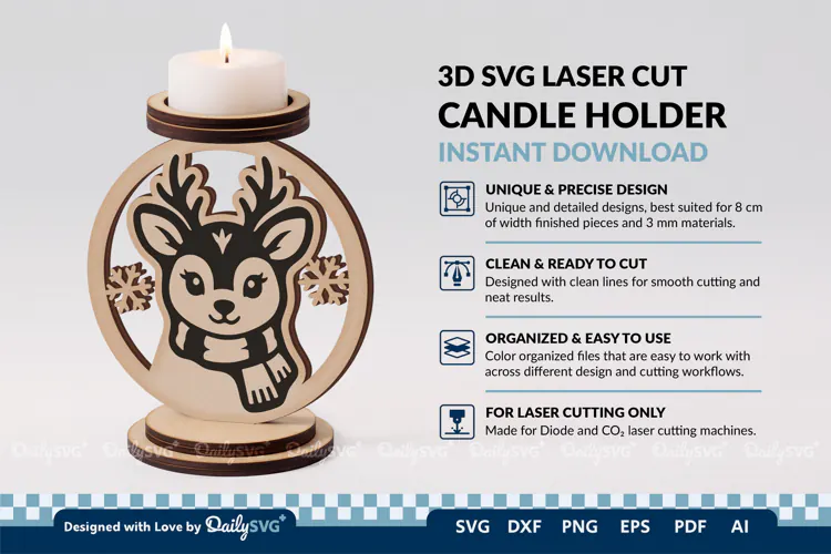 Cute Winter Animal Candle Holder SVG | Laser Cut Decor