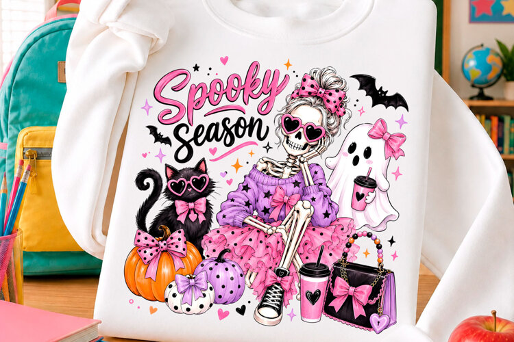 Spooky Season PNG Preppy Skeleton Png example image 1