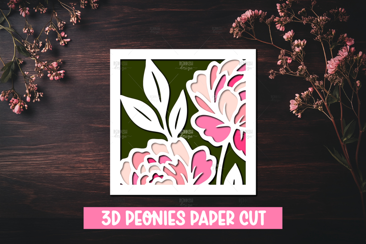 3D Layered Peony Flower Paper Cut SVG Design