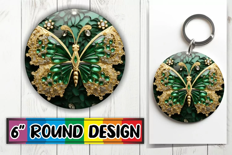 Elegant 3D Butterfly Round Keychain Style