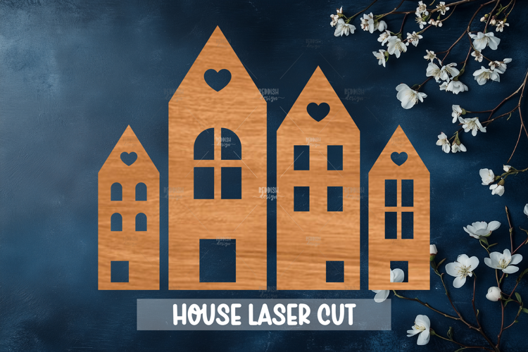4 Houses Laser Cut Template