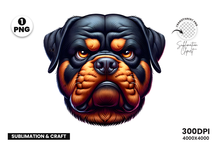 Rottweiler Aggressive Dog Face Clipart Sublimation PNG