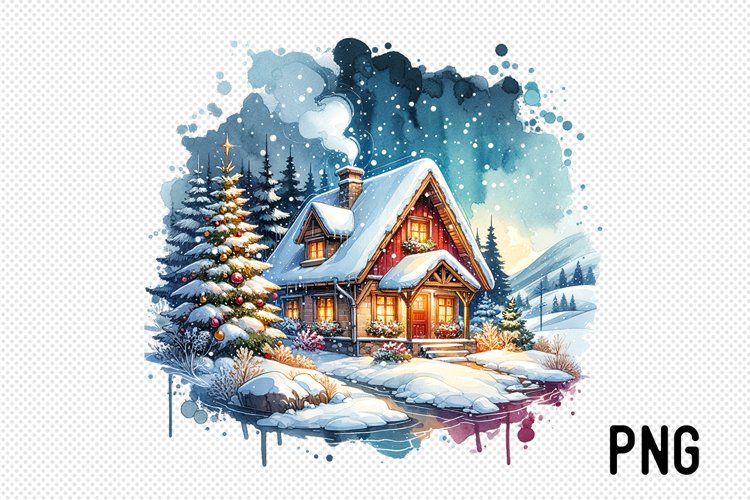 Cozy Cottage Sublimation - Cozy Cottage landscape Clipart example image 1