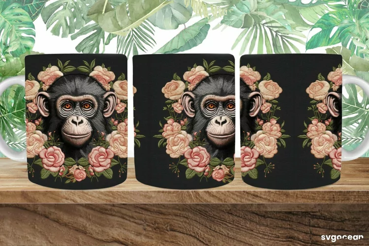 Embroidery Monkey Mug | 11 oz | Sublimation