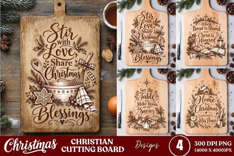 4 Christian Christmas Cutting Board PNGs, 4 Rustic Faith Cut example image 1