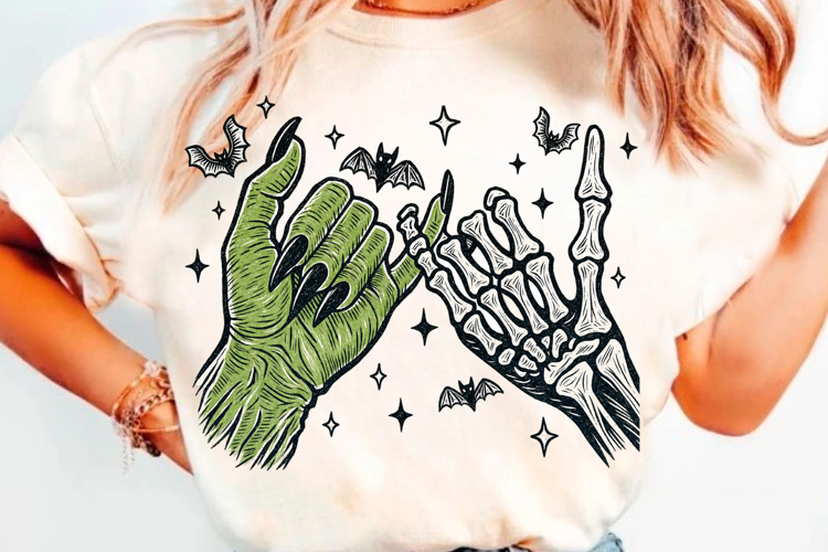 Halloween Skeleton Hand And Monster Hand T-Shirt Design