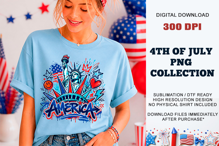 America Sketch Liberty PNG | Patriotic Graffiti DTF