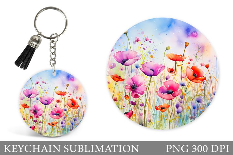 Wildflowers Keychain Design. Flowers Keychain Sublimation