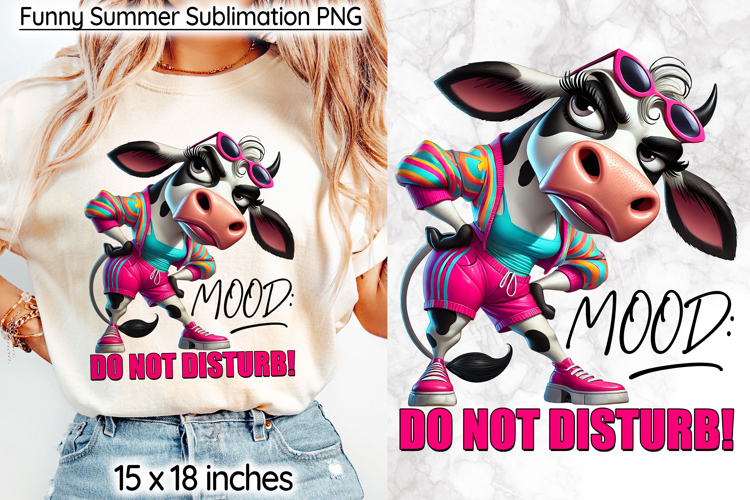 Funny Summer Cow Sublimation, Mood Do Not Disturb Funny Cow