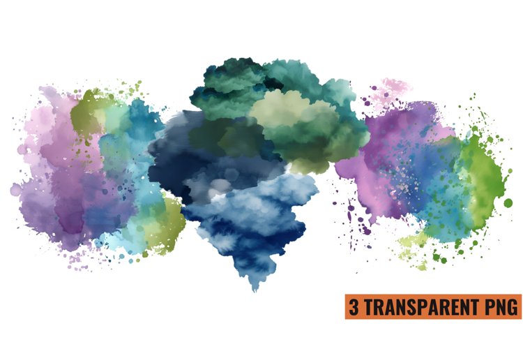 Watercolor Splashes Clipart Sublimation, PNG example image 1