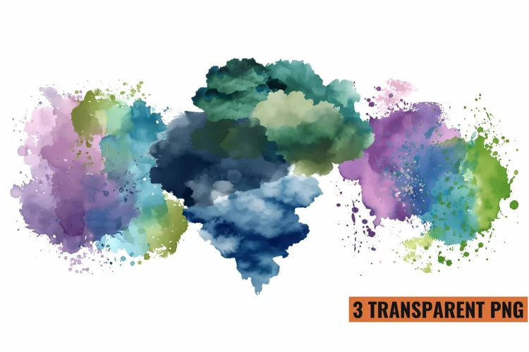 Watercolor Splashes Clipart Sublimation, PNG