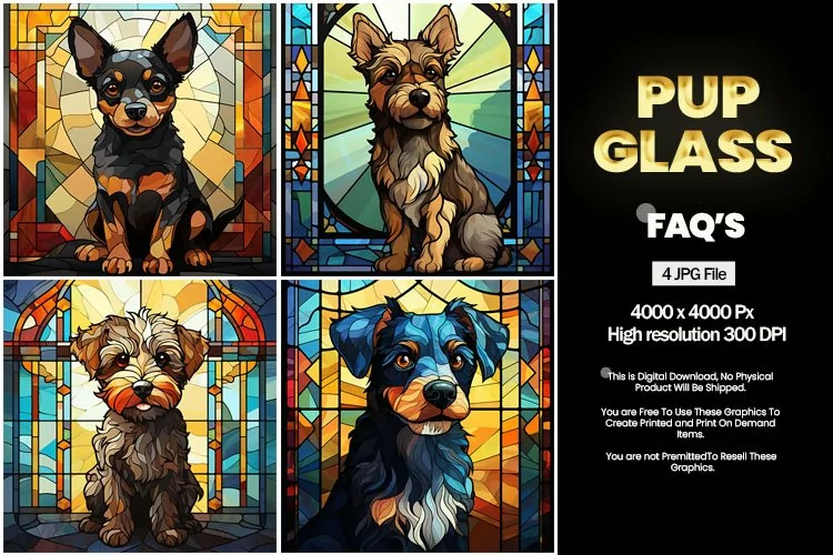 Pup Stained Glass Square Coaster - 04 Variations