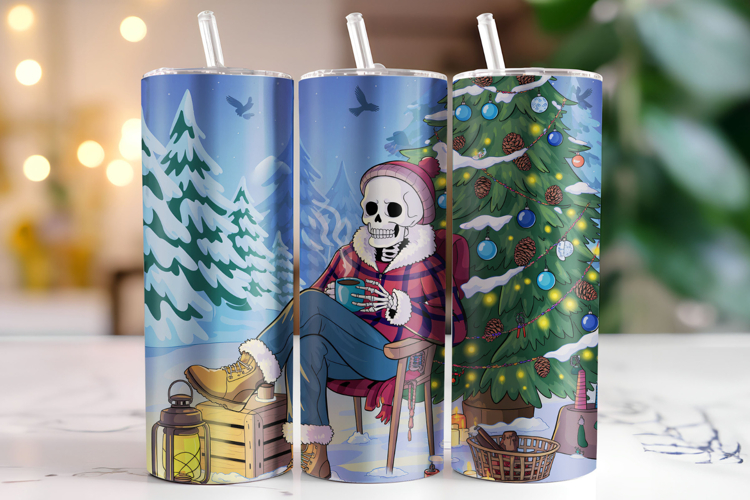 Merry Christmas Skeleton Tumbler Wrap | Christmas Wrap