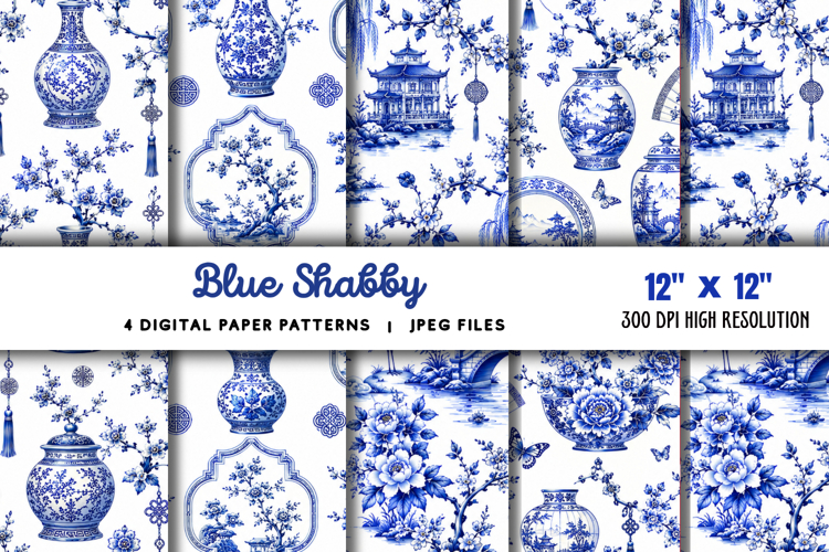 Blue Shabby Chic Chinoiserie Junk Journal JPG