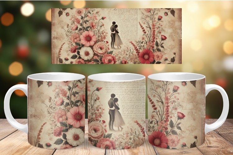 Valentine Mug Wrap Sublimation - vintage flowers with couple