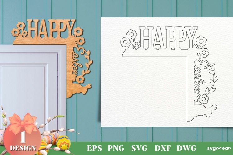 Happy Easter Door Corner Laser Cut Files | Template example image 1
