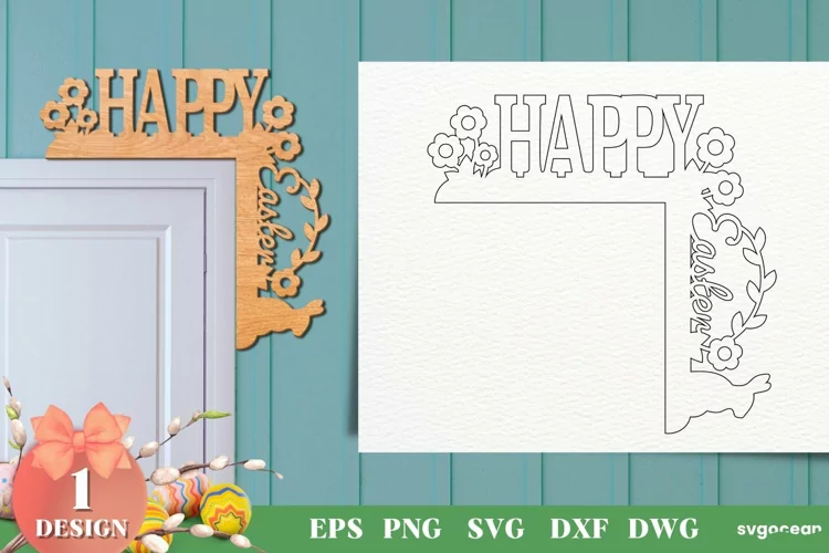 Happy Easter Door Corner Laser Cut Files | Template