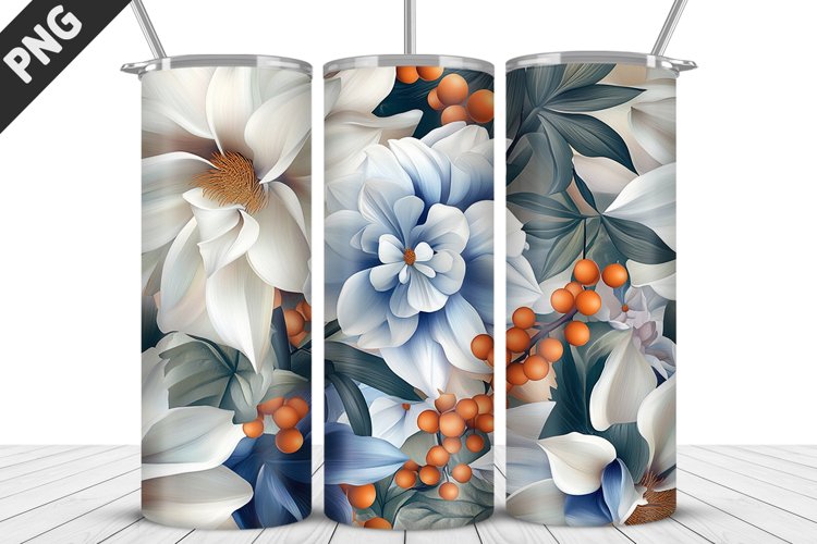 3D Daisy Flowers 20oz Tumbler Wrap | Sublimation Design example image 1