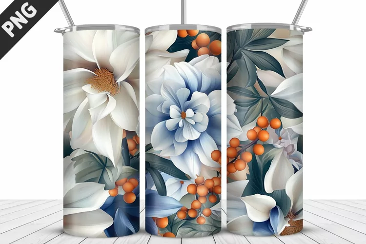 3D Daisy Flowers 20oz Tumbler Wrap | Sublimation Design