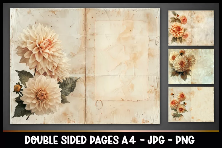 4 Vintage Double Sided Junk Journal Page I Flowers