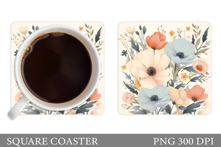 Flowers Coaster Sublimation. Flowers Square Coaster Template