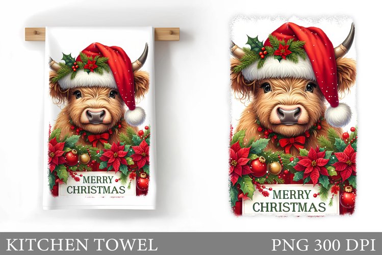 Cute Cow Kitchen Towel. Christmas Cow Kitchen Towel Design