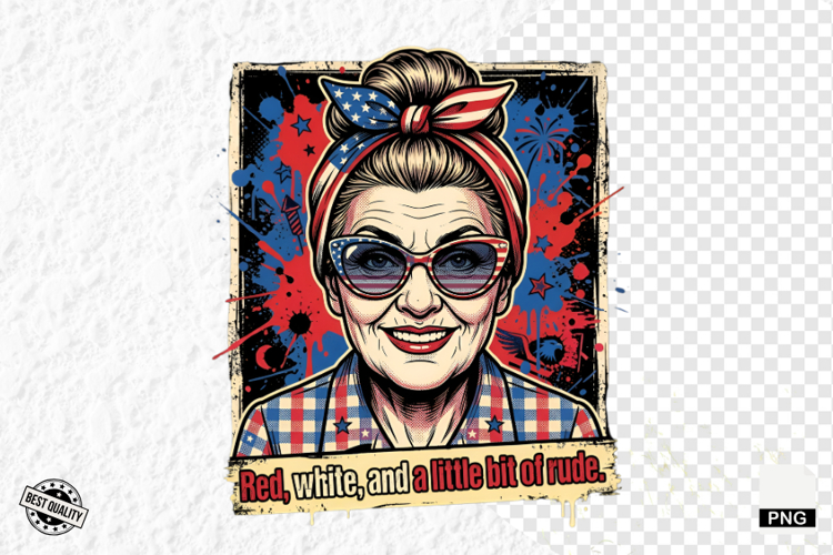 Funny Patriotic Grandma PNG Illustration