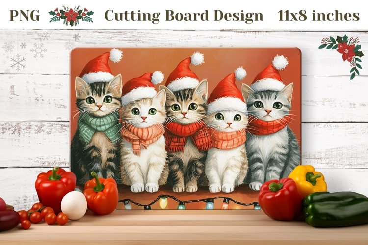 Winter Cats Cutting Board, Merry Christmas Cutting Board PNG