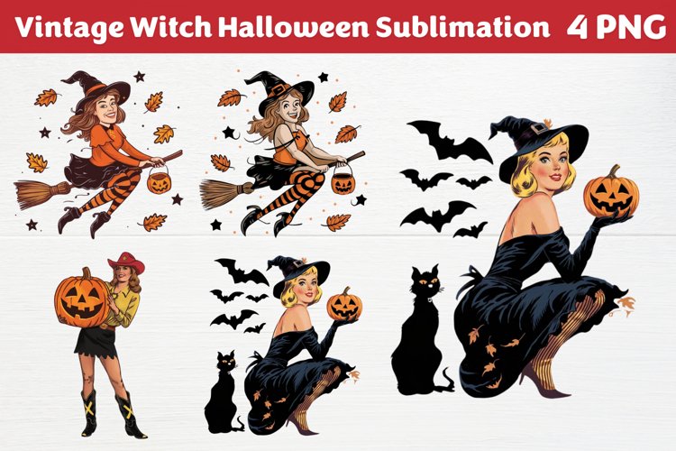 Vintage Witch Halloween Sublimation PNG example image 1