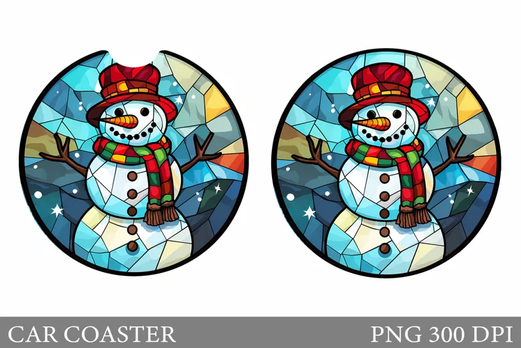 Stained Glass Snowman Car Coaster. Snowman Coaster Design