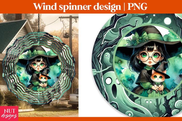 Cute Witch wind spinner, Halloween wind spinner sublimation