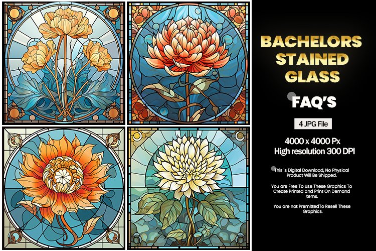 Stained Glass Bachelors Square Coaster - 04 Variations example image 1