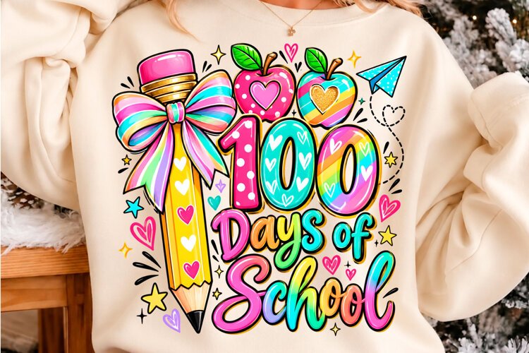 100 Days of School Rainbow Pencil PNG example image 1