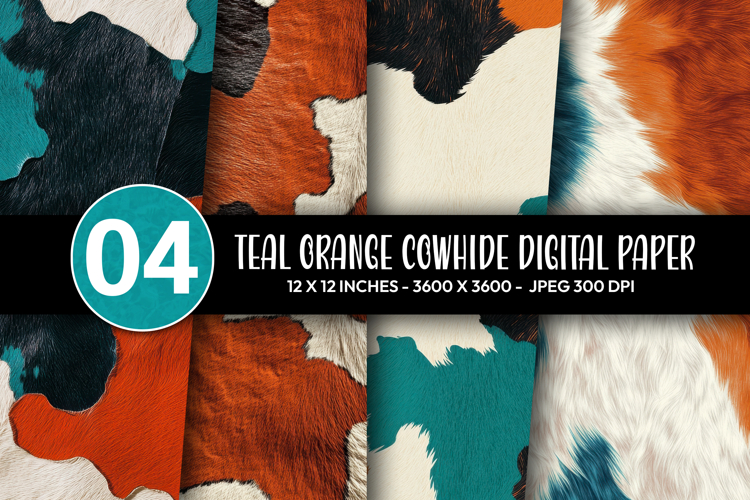 Teal Orange Cowhide Digital Paper