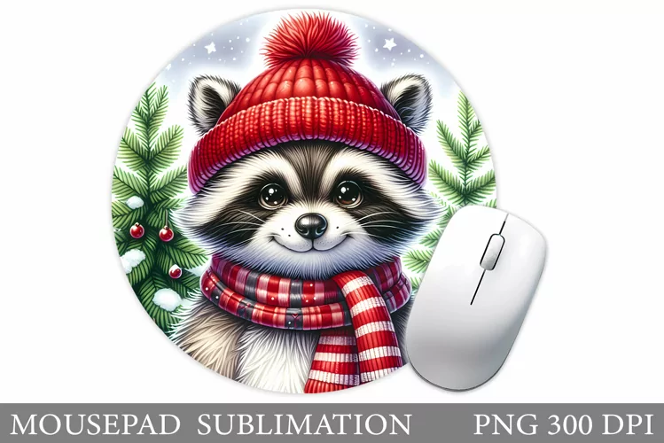 Raccoon Mouse Pad Sublimation. Christmas Mouse Pad Design