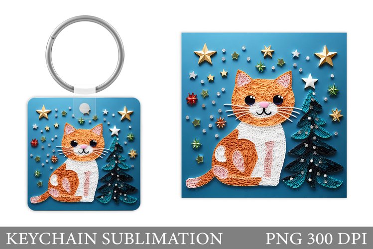 Christmas Cat Keychain. Cute Cat Keychain Sublimation