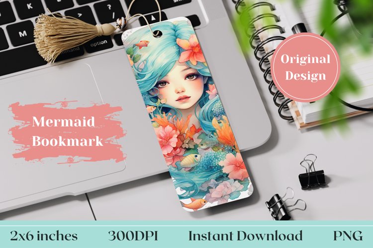 Mermaid Bookmark Template, Mermaid Sublimation Printable example image 1