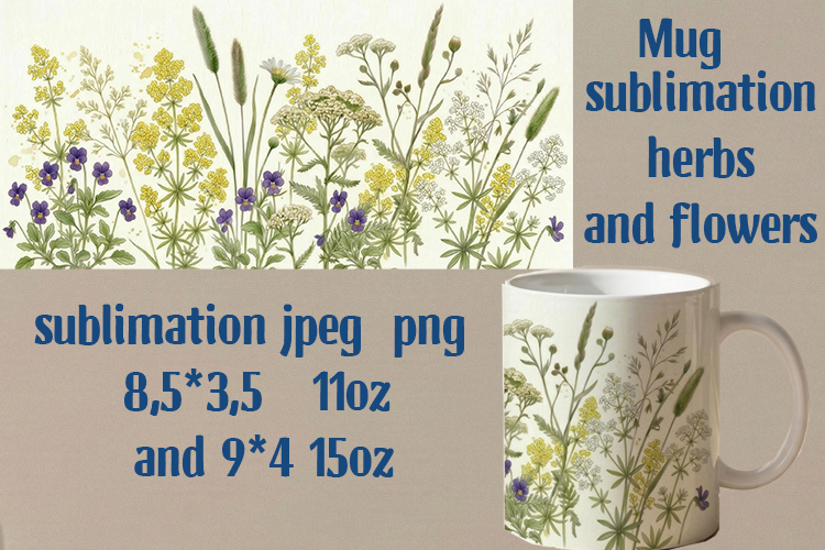 Sublimation mug wildflowers and herbs
