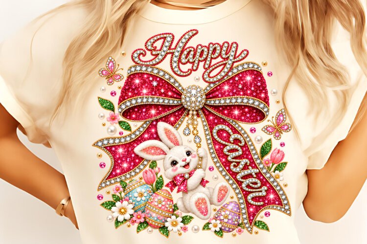Rhinestone Easter Bow PNG, Easter Coquette Bow PNG, Bunny example image 1