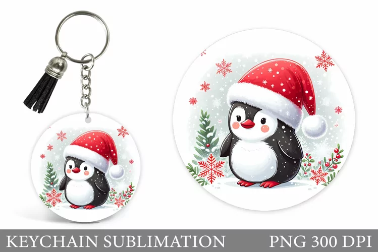 Christmas Penguin Keychain. Christmas Keychain Design