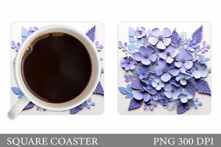 Flowers Square Coaster. 3D Flowers Coaster Sublimation