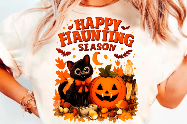 Happy Haunting Season Halloween Cat Pumpkin T-Shirt Design