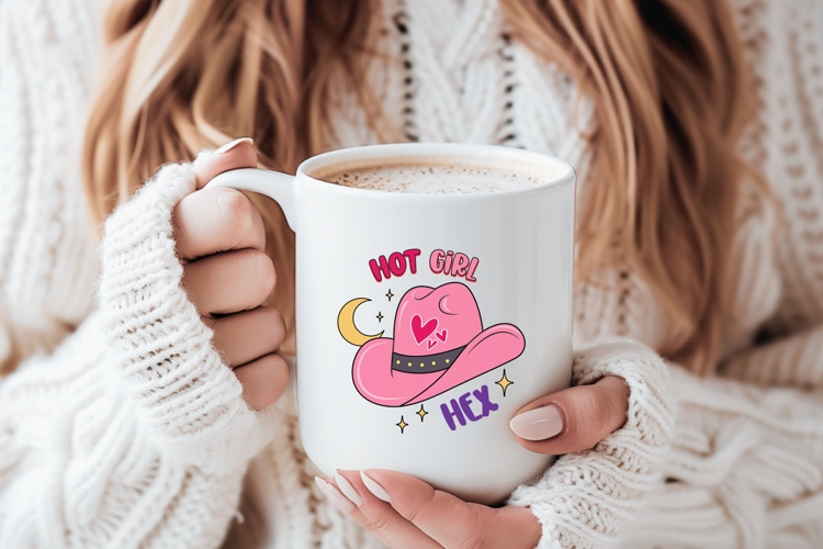 Hot Girl Hex PNG | Pink Cowgirl Hat Sublimation Design example image 1